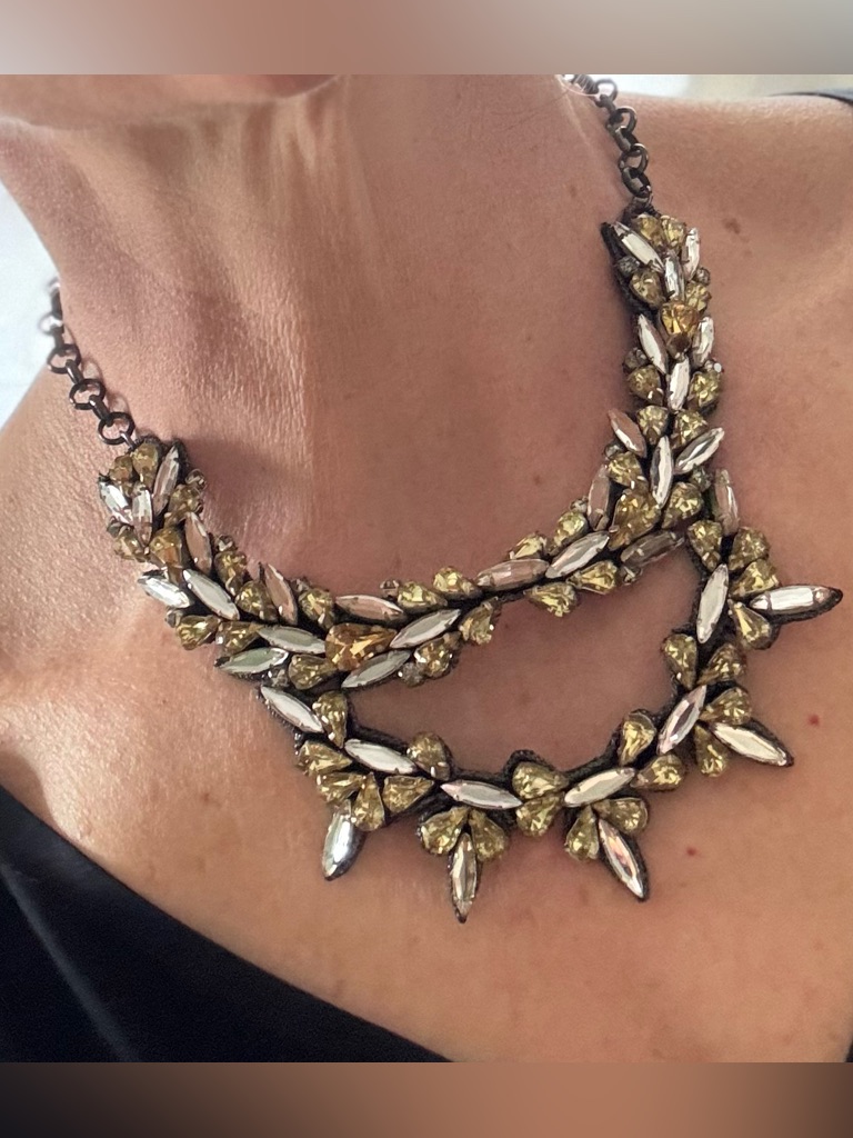 Deepa Gurnani Anthropologie Brand Jewel Necklace Brass/Black/Gold/Silver Sparkle